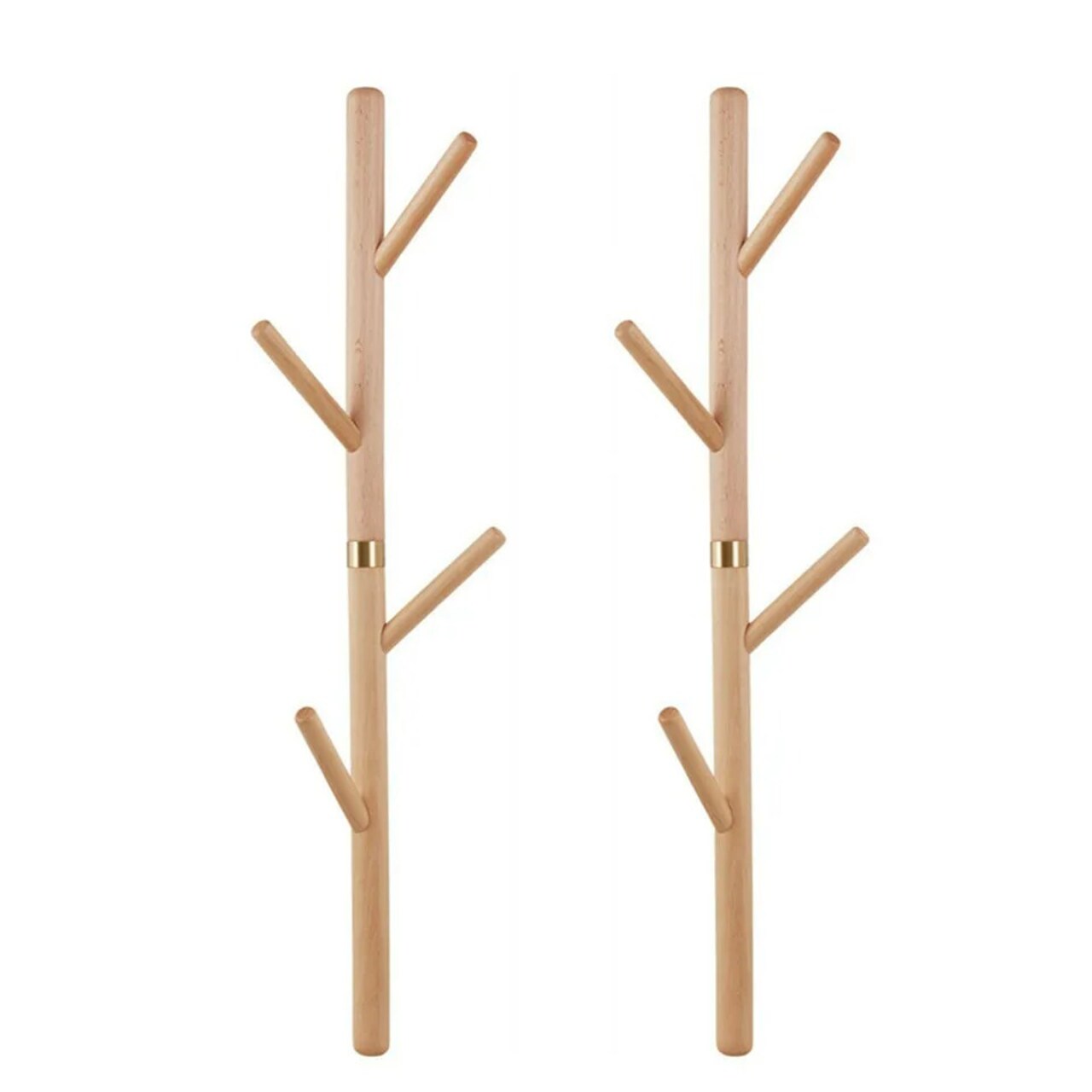 2PC Wall Mounted Coat Rack Wooden Tree Branch Rack Hanger Unit Shelf Hooks Stand